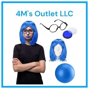 Blue Wig and Glasses Costume Set